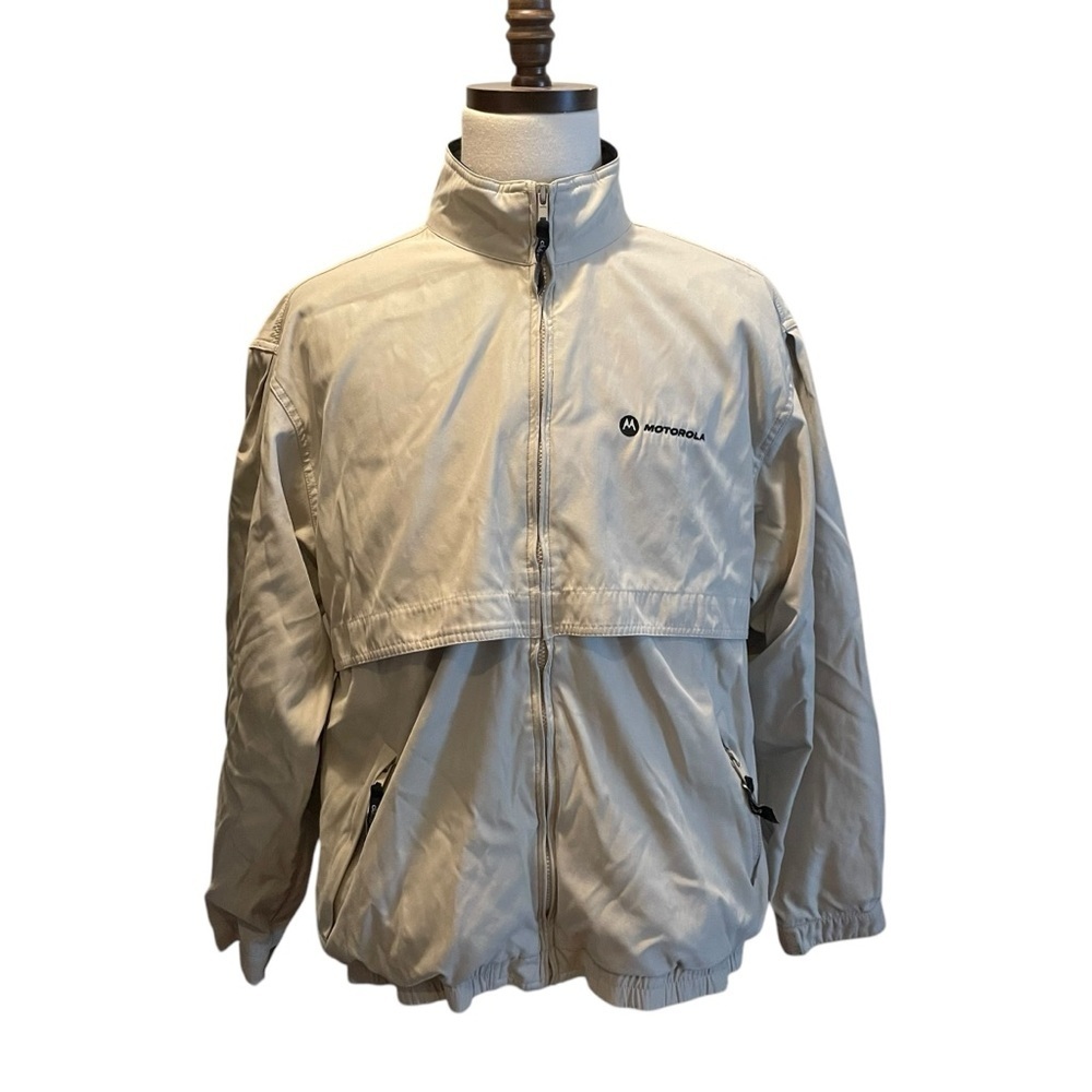 Vintage Motorola Windbreaker Fleece Jacket Beige Cream Size Large Streetwear